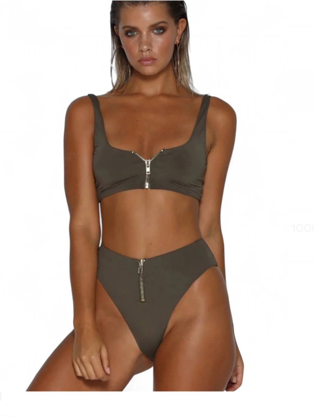 High-Rise Zip-Front Bikini Set - brow